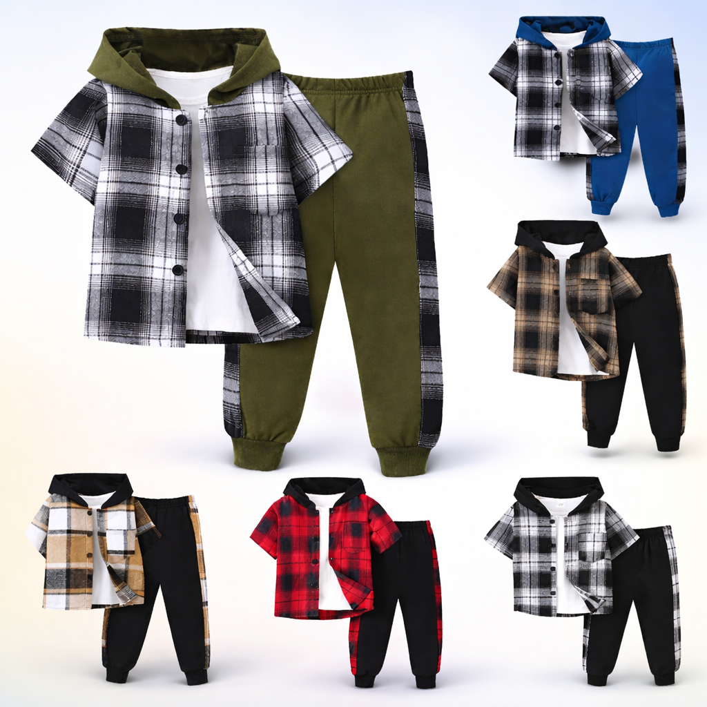 Boys Checkered Outfit – Trendy og behagelig – Rutet barnesett