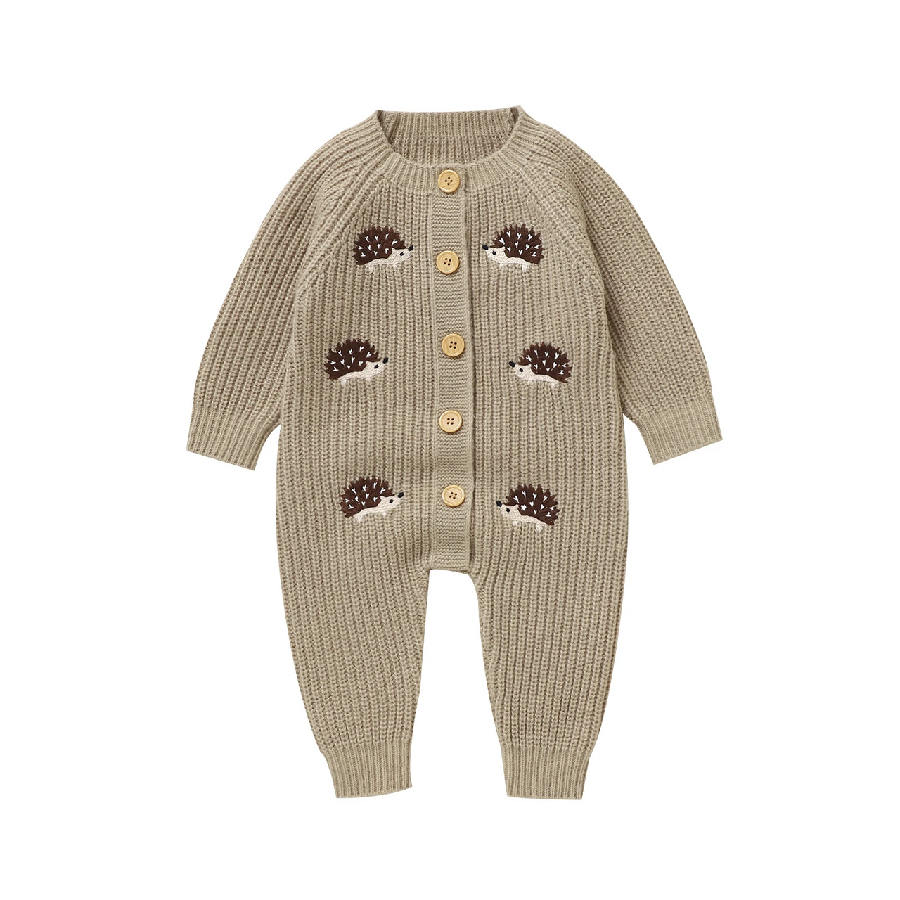 CozyHedge – Myk og varm – Strikket babyjumpsuit med pinnsvinmønster