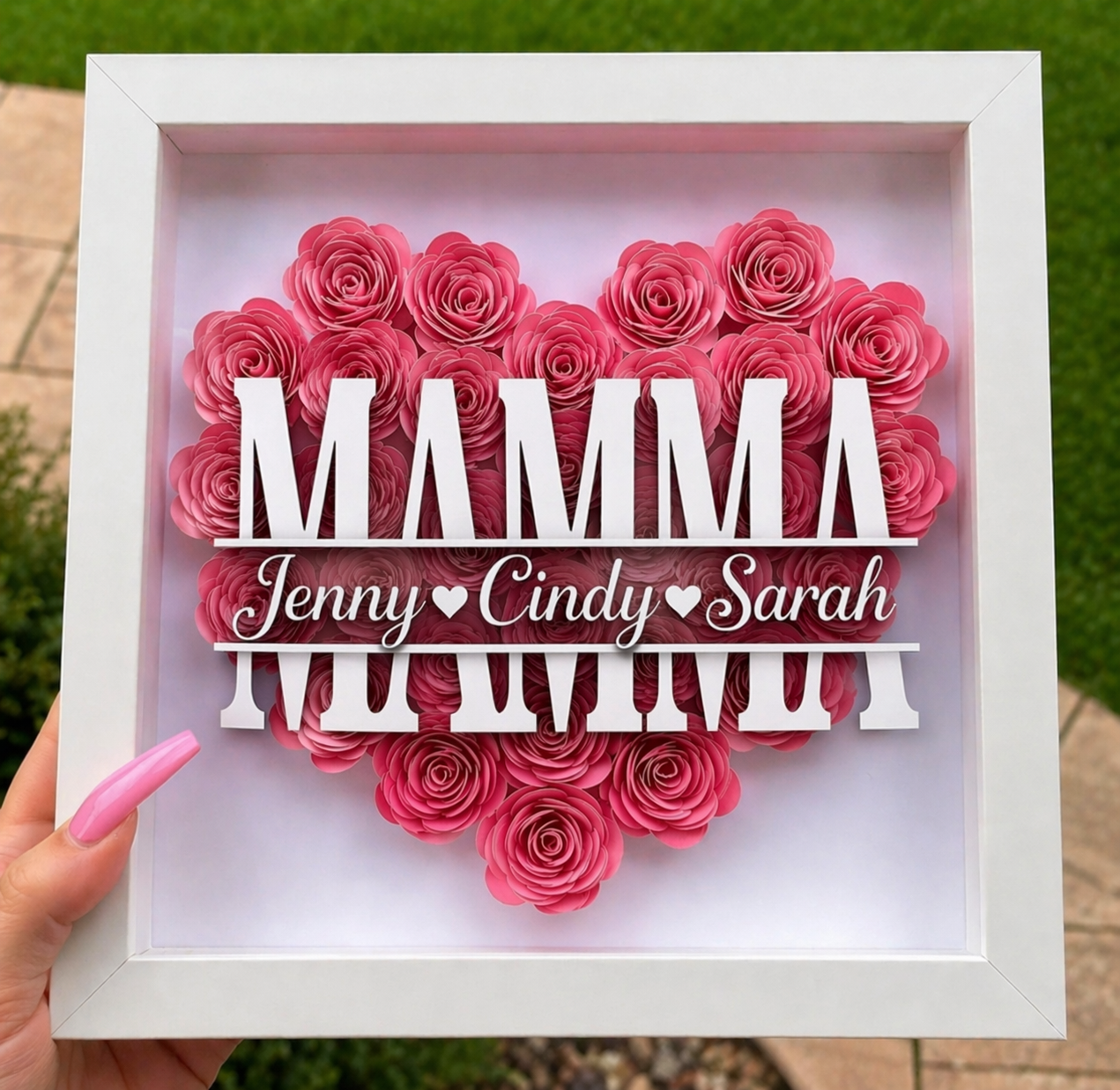 Personalized Rose Shadow Box – Unik morsdagsgave – Personlig skyggeboks med roser