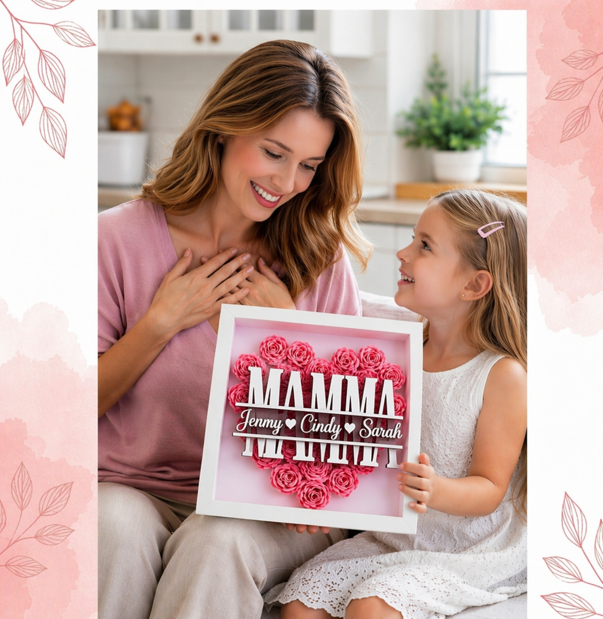Personalized Rose Shadow Box – Unik morsdagsgave – Personlig skyggeboks med roser