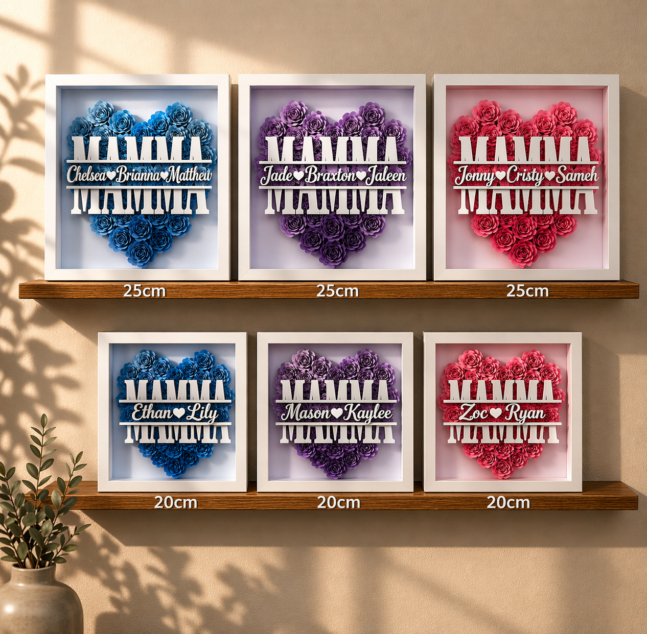 Personalized Rose Shadow Box – Unik morsdagsgave – Personlig skyggeboks med roser