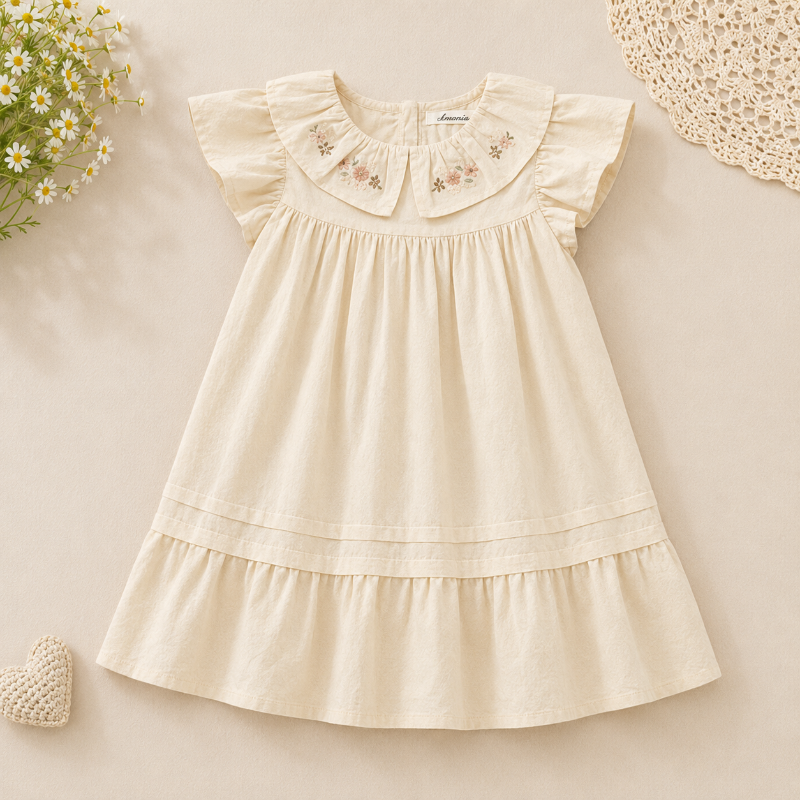 Short Sleeve Embroidery Dress – Elegant og komfortabel – boutique-jente kjole