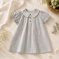 Thumbnail for Check Dress – Myk og pustende – Klassisk krage med puffermmer