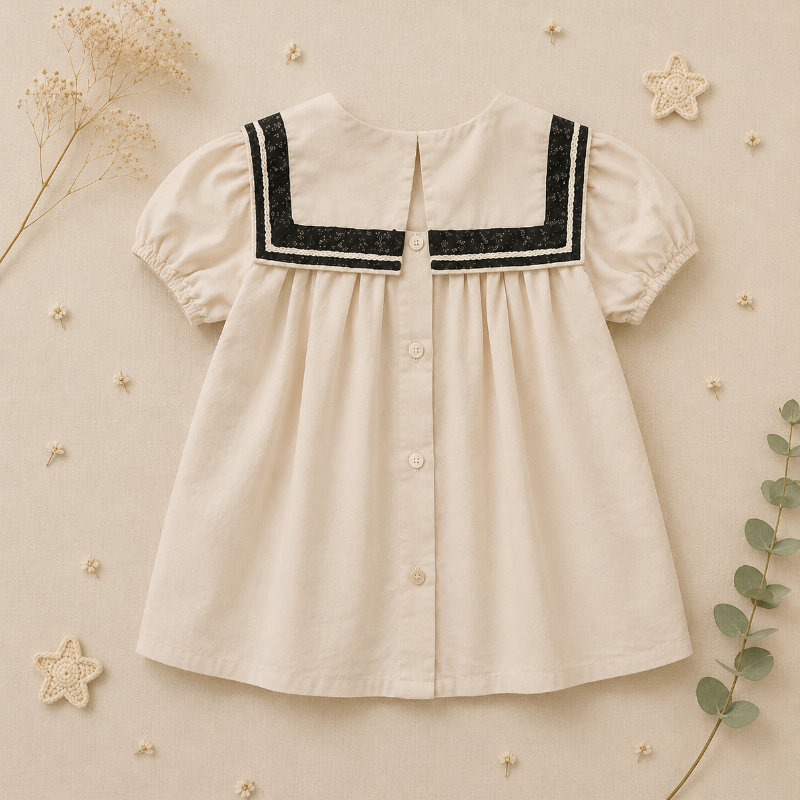 Sailor Top – Elegant og komfortabel – Skjorte med blonder og pufærmer
