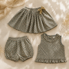 Matching Set – Komfortabel & med tusenfryd-mønster – bloomers, skjørt og bluse