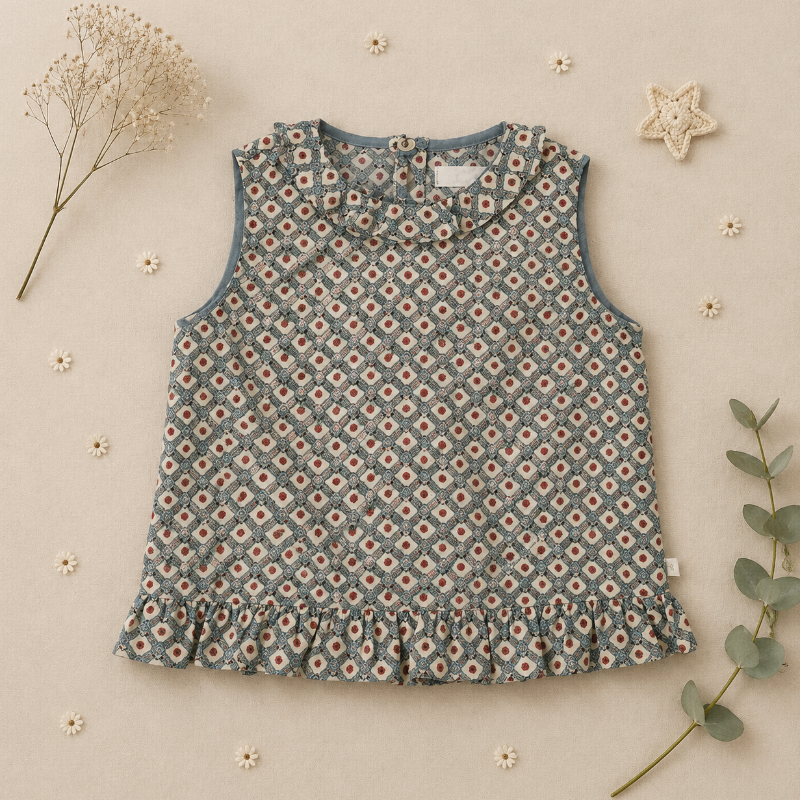 Matching Set – Komfortabel & med tusenfryd-mønster – bloomers, skjørt og bluse