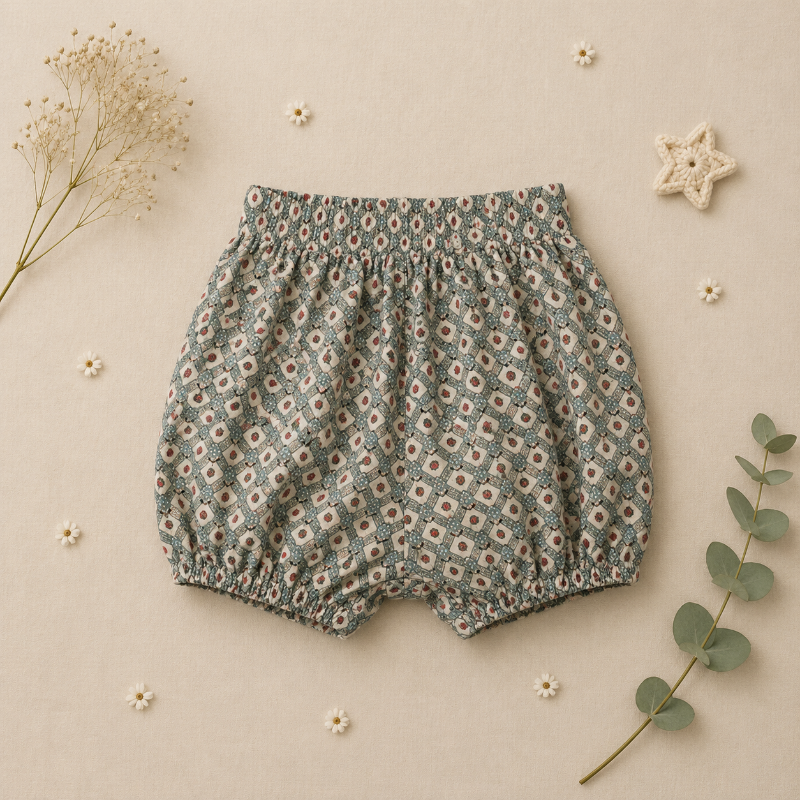 Matching Set – Komfortabel & med tusenfryd-mønster – bloomers, skjørt og bluse