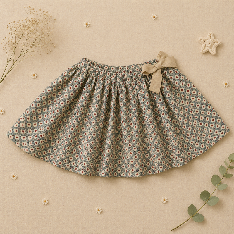 Matching Set – Komfortabel & med tusenfryd-mønster – bloomers, skjørt og bluse