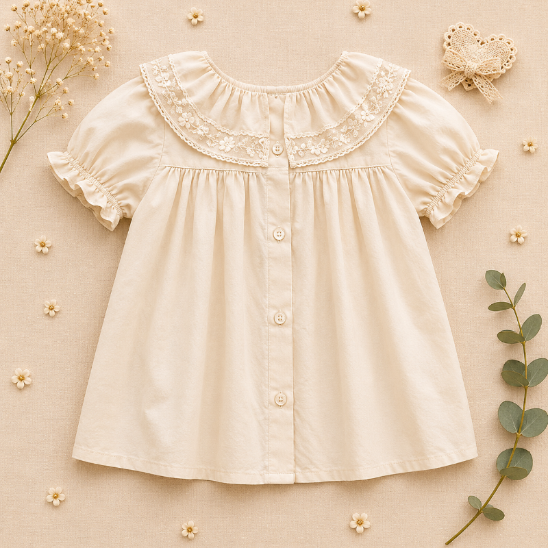 Ruffle Collar Top – Elegant og komfortabel – Top med dekorativ krage og puffermmer