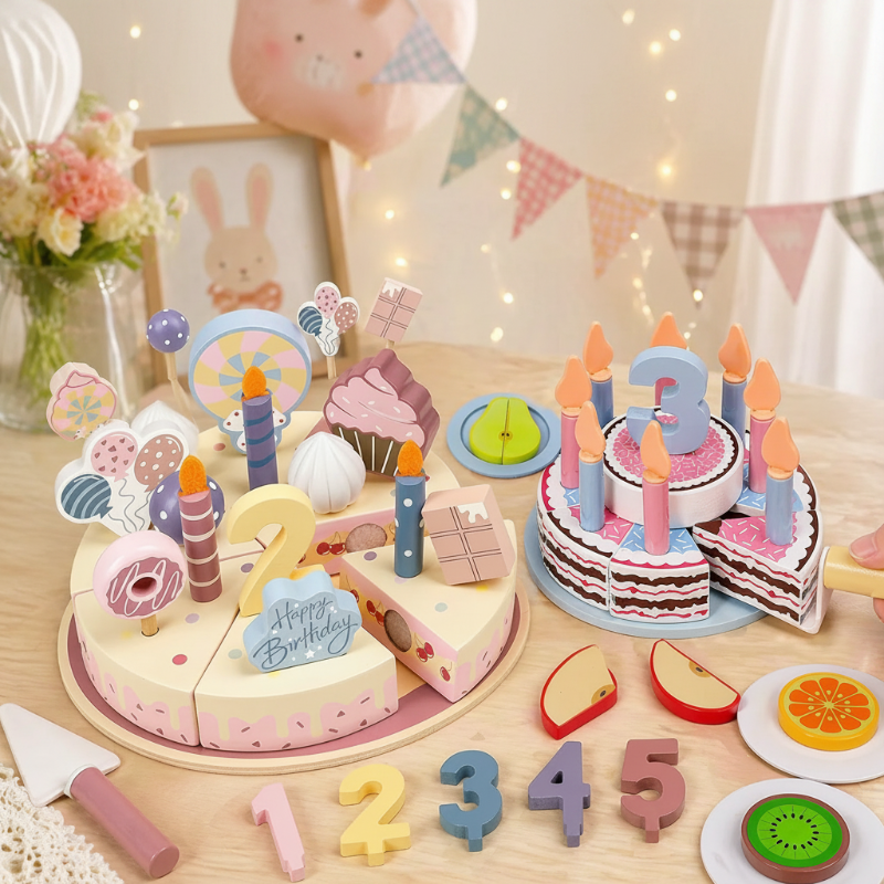 Wooden Cake Cutting Toy – Kreativitet og rollespill – Bursdagskake i tre