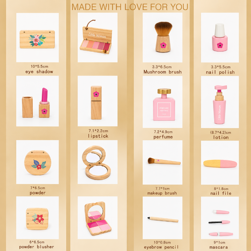 Wooden Makeup Play Set – Kreativitet og rollespill – Sminkesett i tre