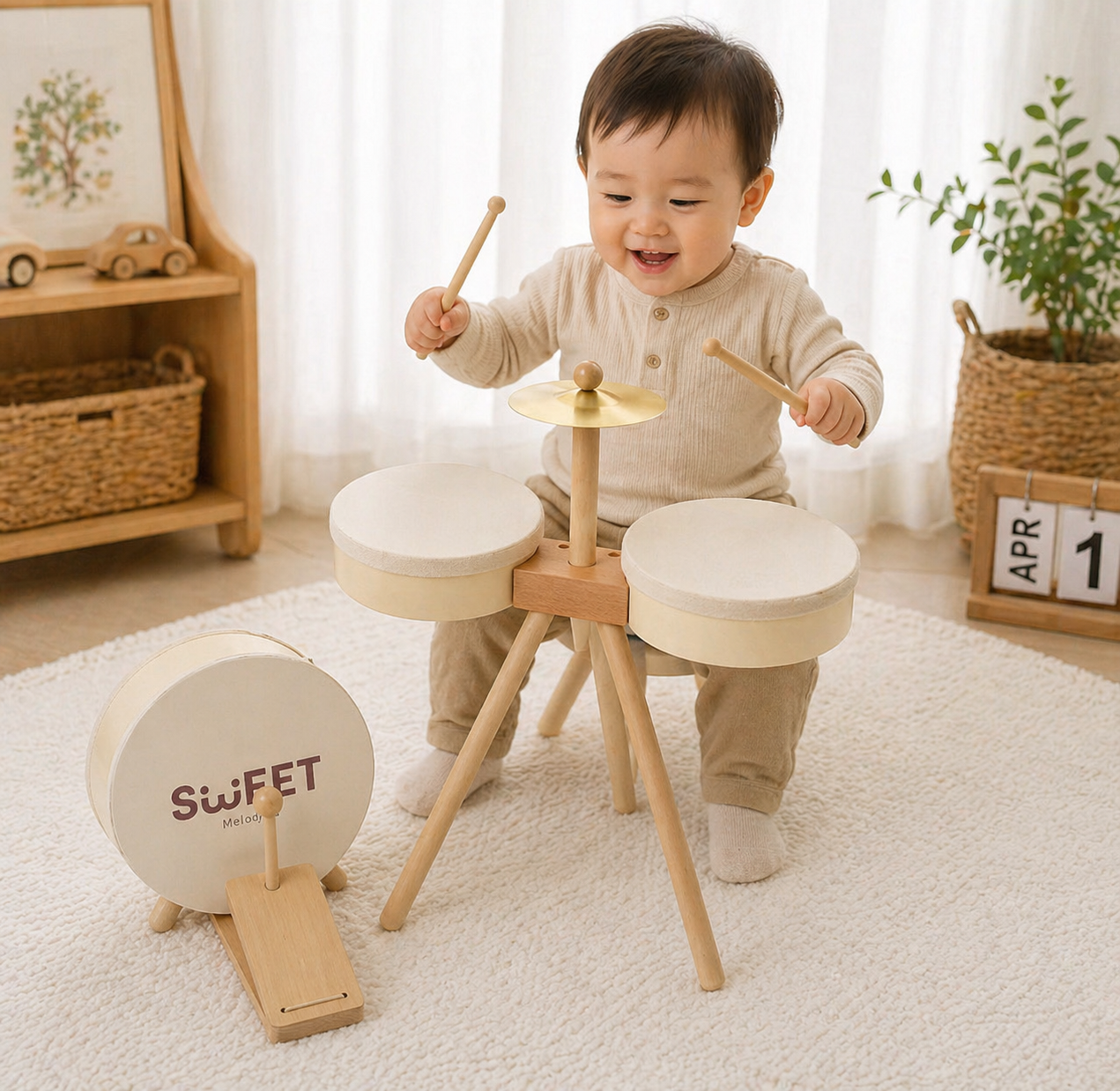 Kids Wooden Drum Toy – Musikk & Kreativitet – Trommesett