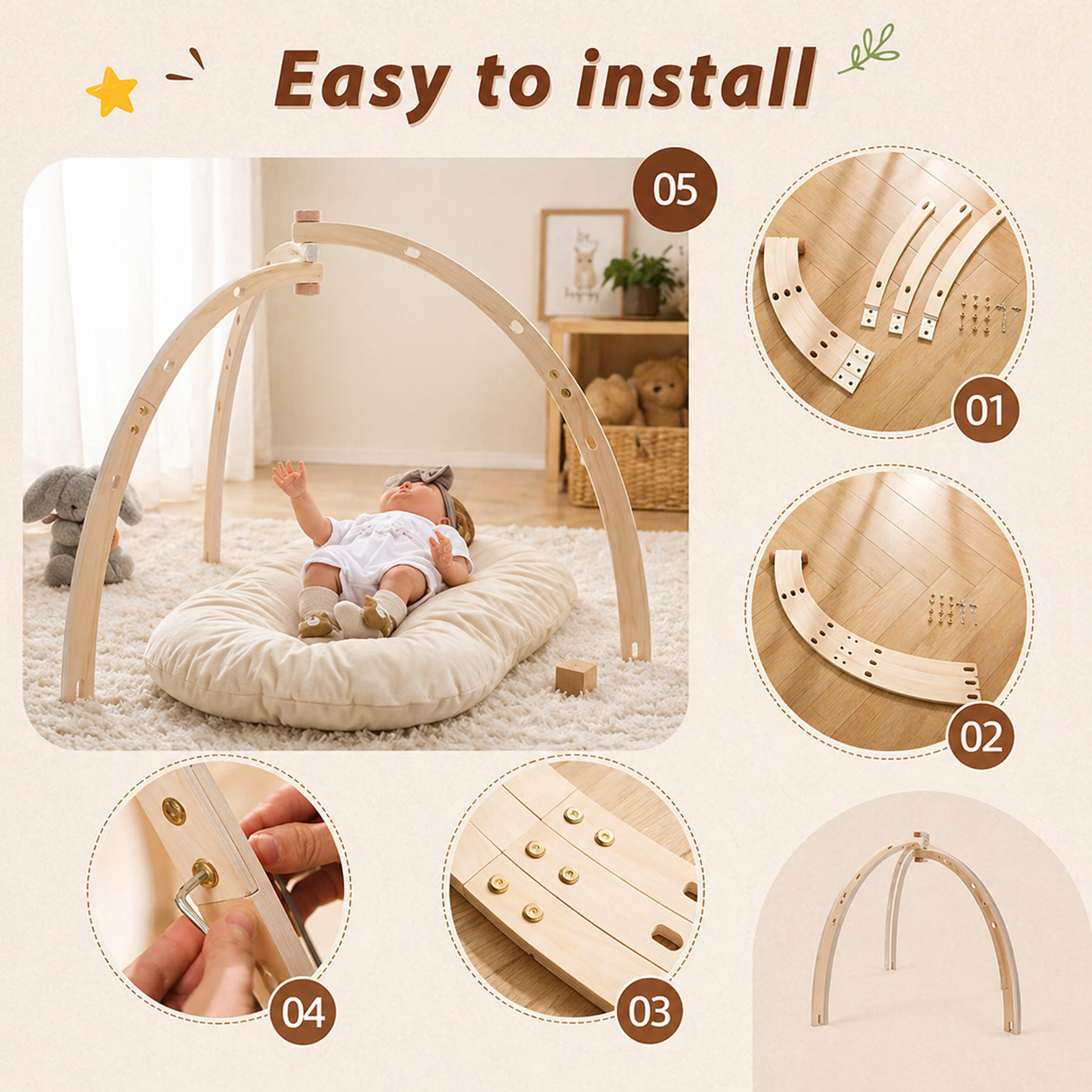 Wooden Baby Rattle Toy – Sansestimulerende og trygt – Baby Gym