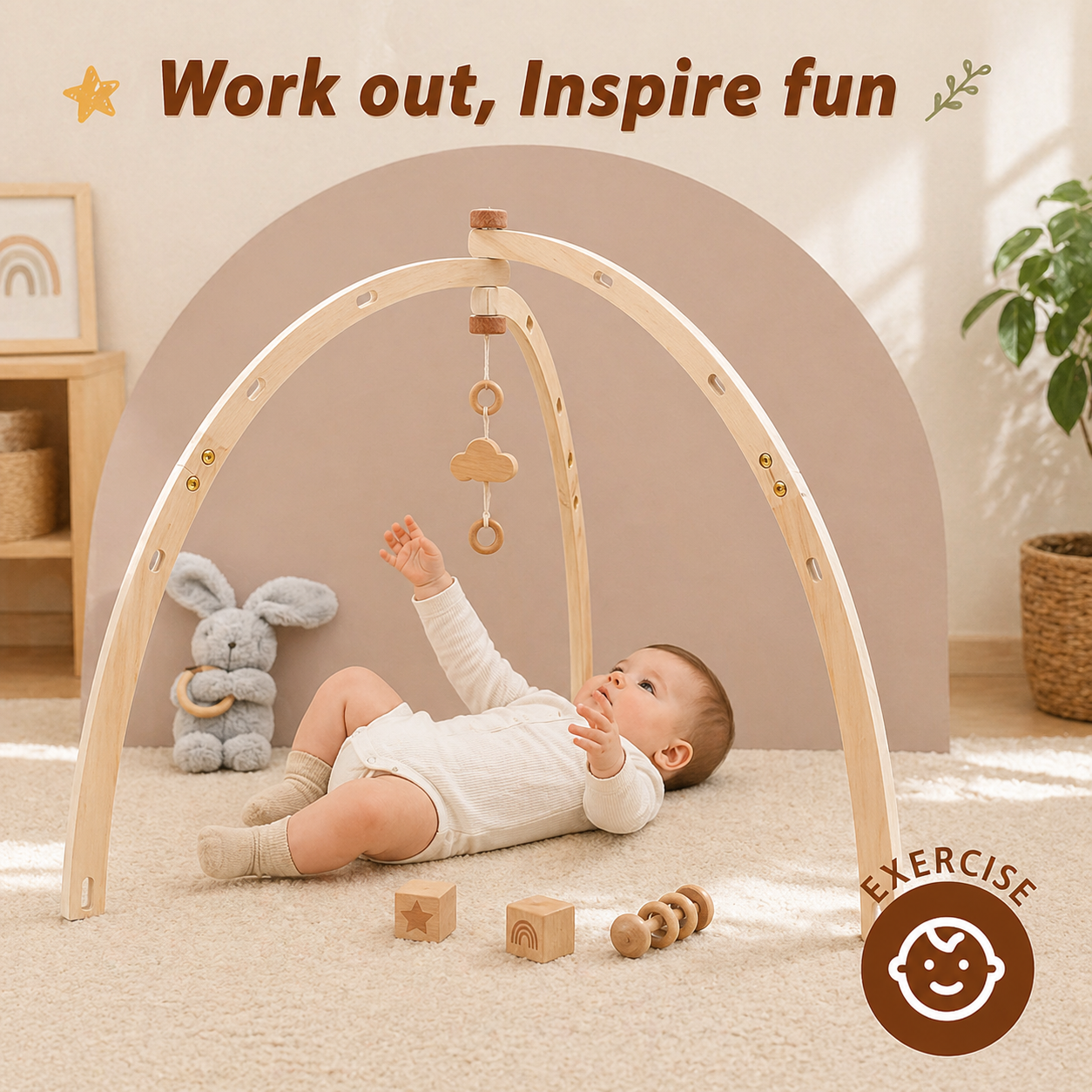 Wooden Baby Rattle Toy – Sansestimulerende og trygt – Baby Gym