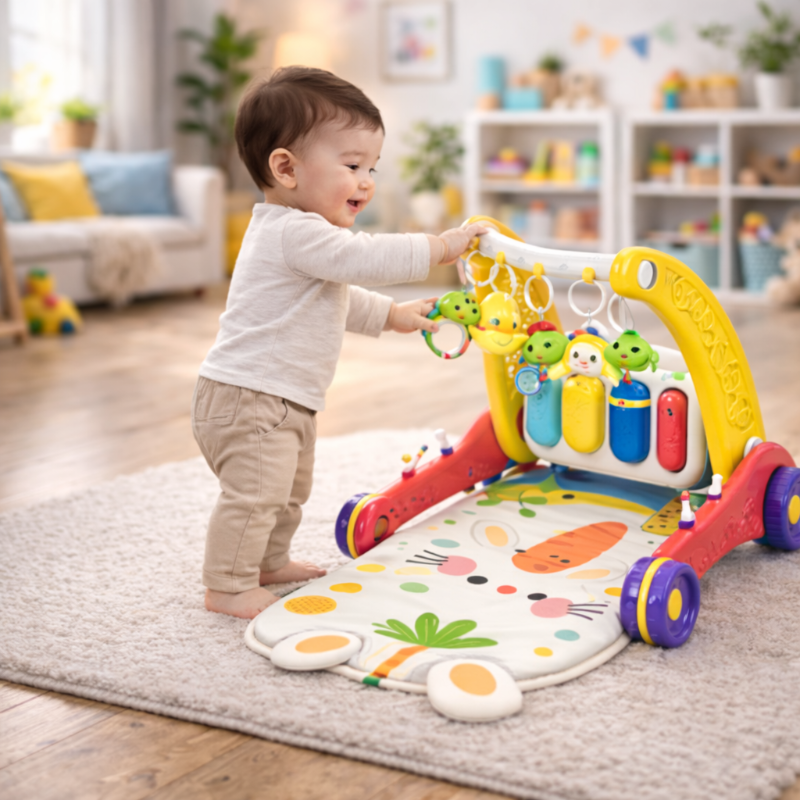 Step & Play – Interaktivt og trygt – 3-i-1 gåstol og babygym