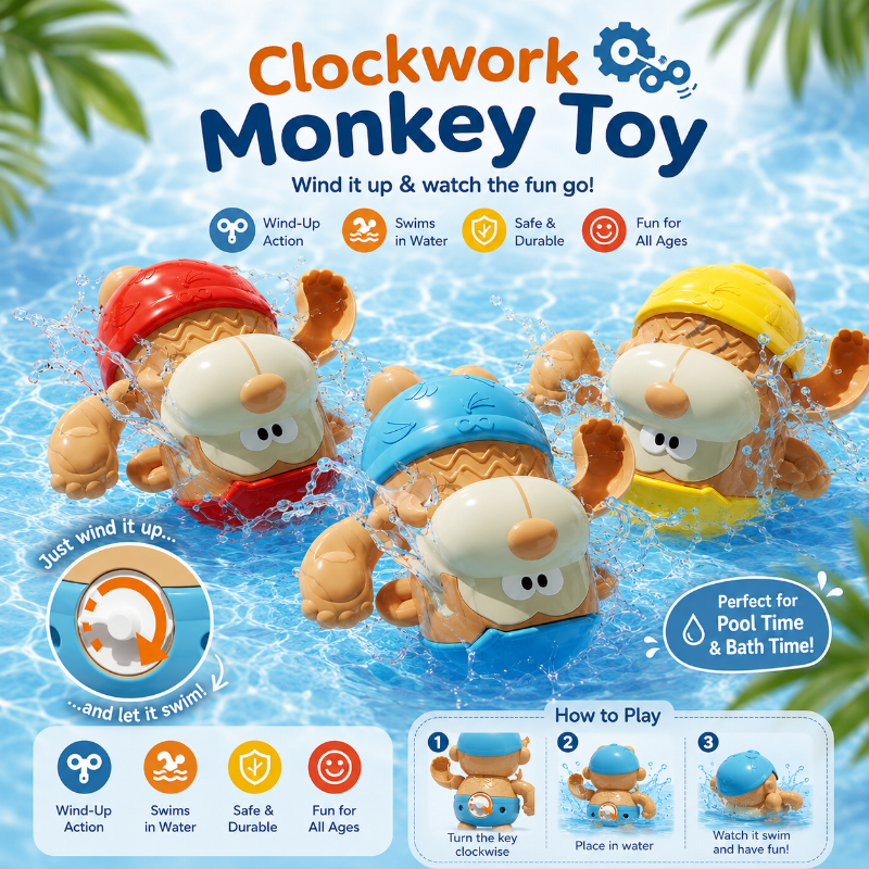 Clockwork Monkey Toy – Lek og vannmoro – Opptrekkbart badeleke