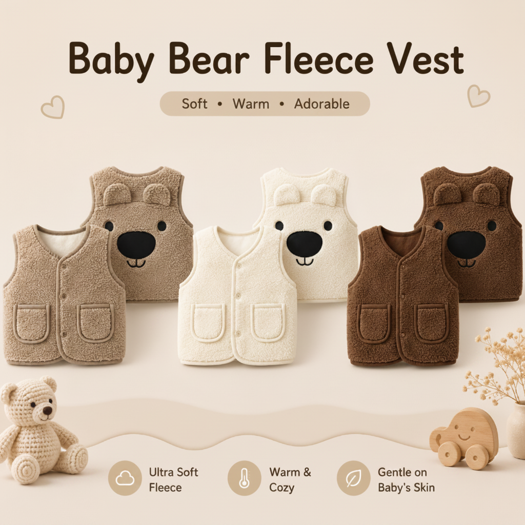 Baby Bear Fleece Vest – Varm og myk – Barnetrøye med bjørnemotiv