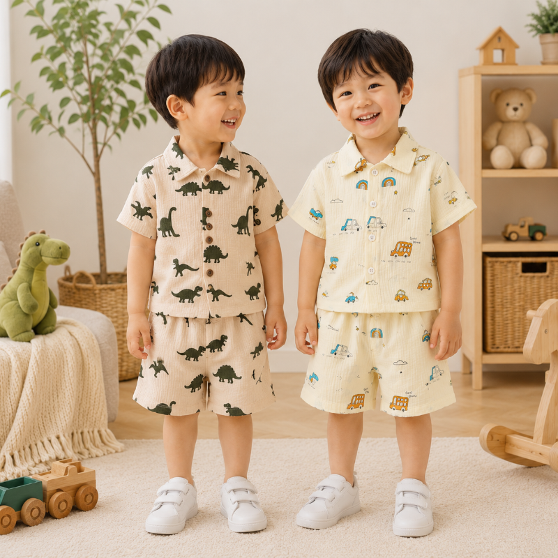 Dinosaur & Car Print Outfit – Tøft og lekent – Sommersett