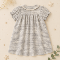 Thumbnail for Check Dress – Myk og pustende – Klassisk krage med puffermmer