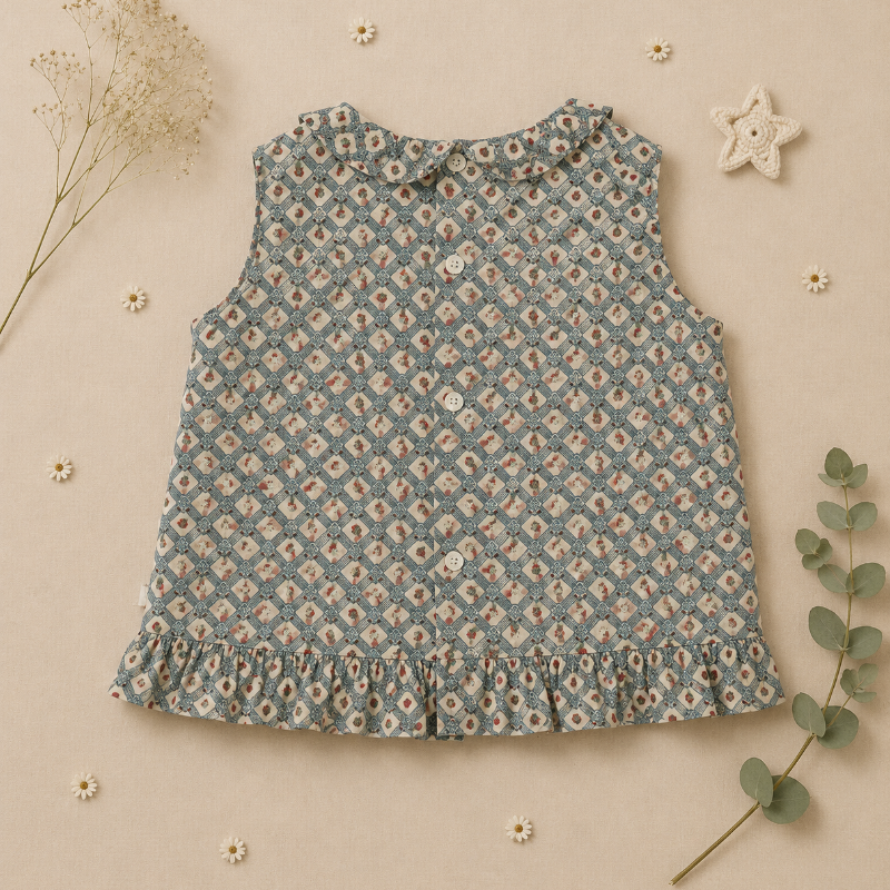Matching Set – Komfortabel & med tusenfryd-mønster – bloomers, skjørt og bluse