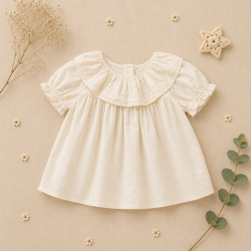 Ruffle Collar Top – Elegant og komfortabel – Top med dekorativ krage og puffermmer