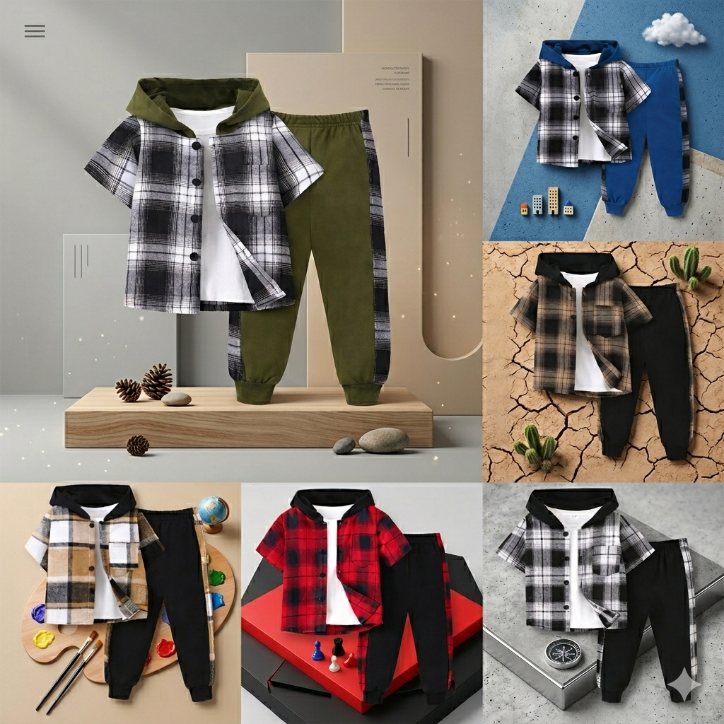 Boys Checkered Outfit – Trendy og behagelig – Rutet barnesett