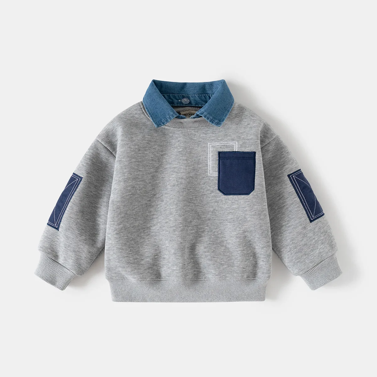 CoolJunior – Varm og stilig – Guttetrøye med denimkrage
