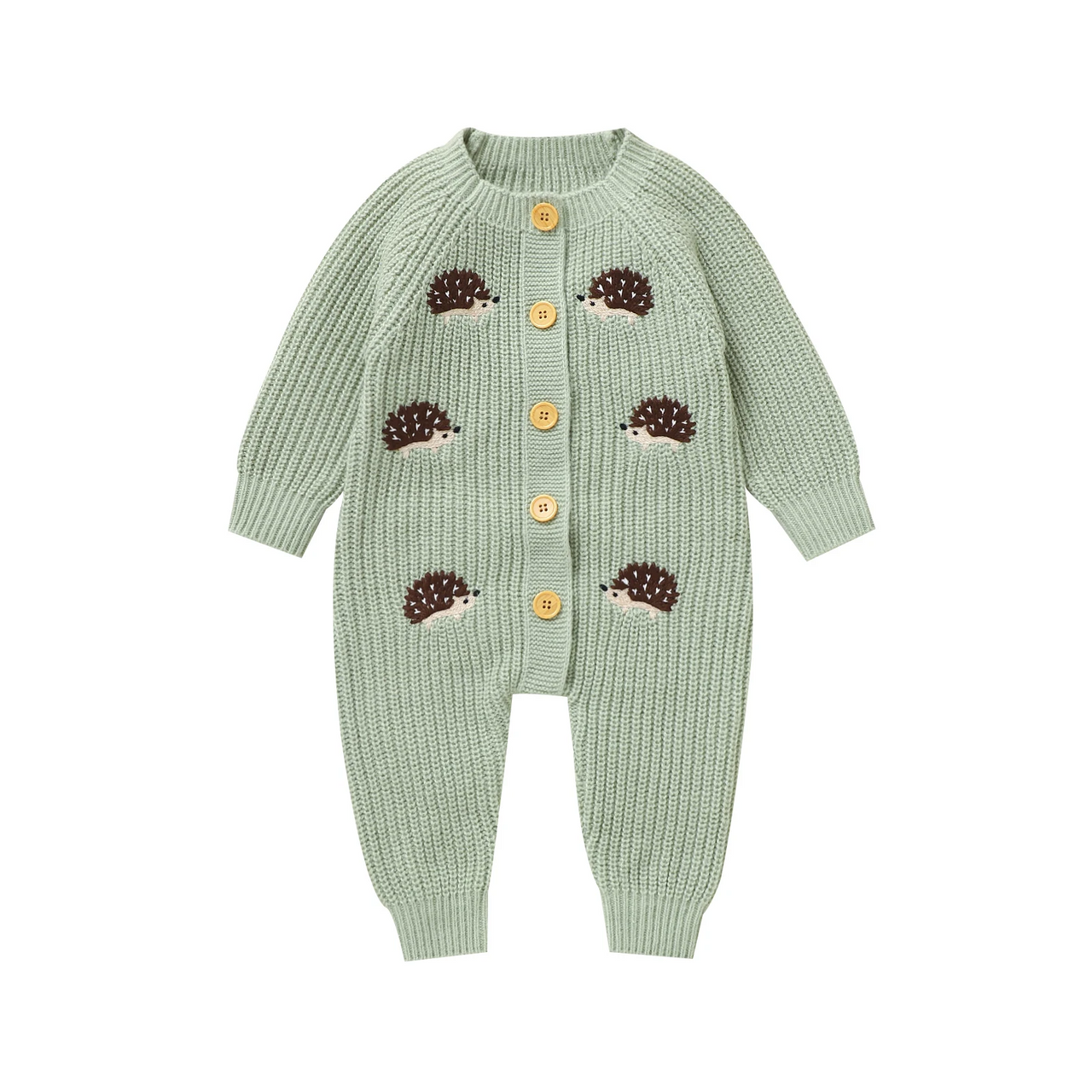 CozyHedge – Myk og varm – Strikket babyjumpsuit med pinnsvinmønster