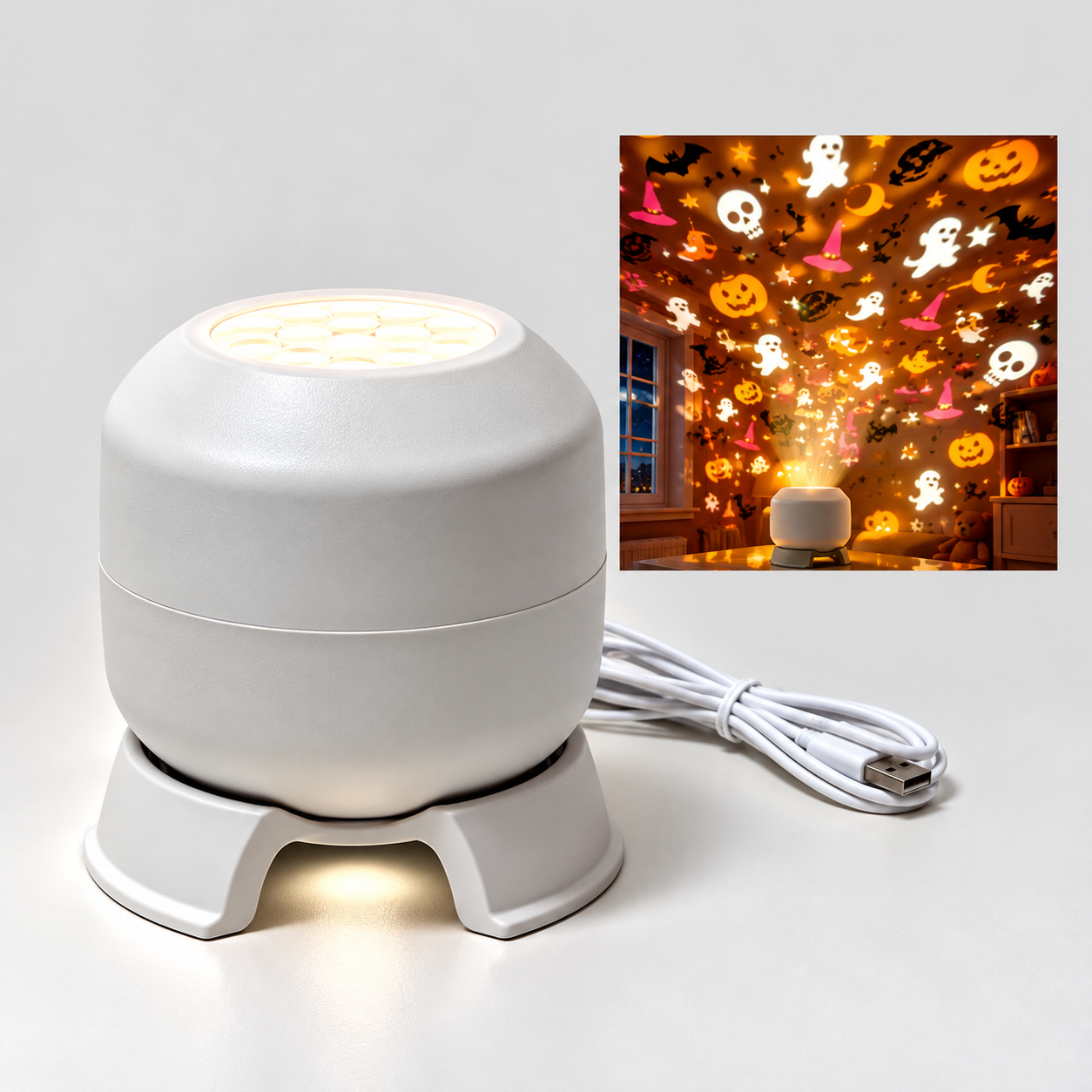 FrostyLight – Magisk og stemningsfull – roterende projektorlampe (jul og Halloween)