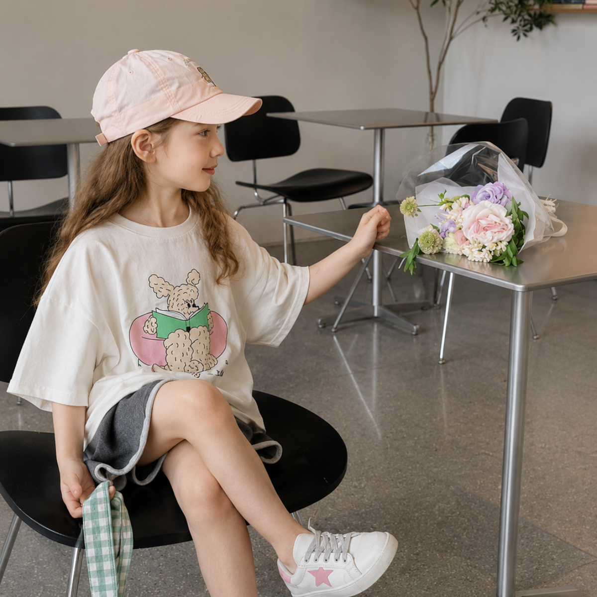SunnyKids – Komfortabel og søt – Oversized T-skjorte med tegneserie-trykk