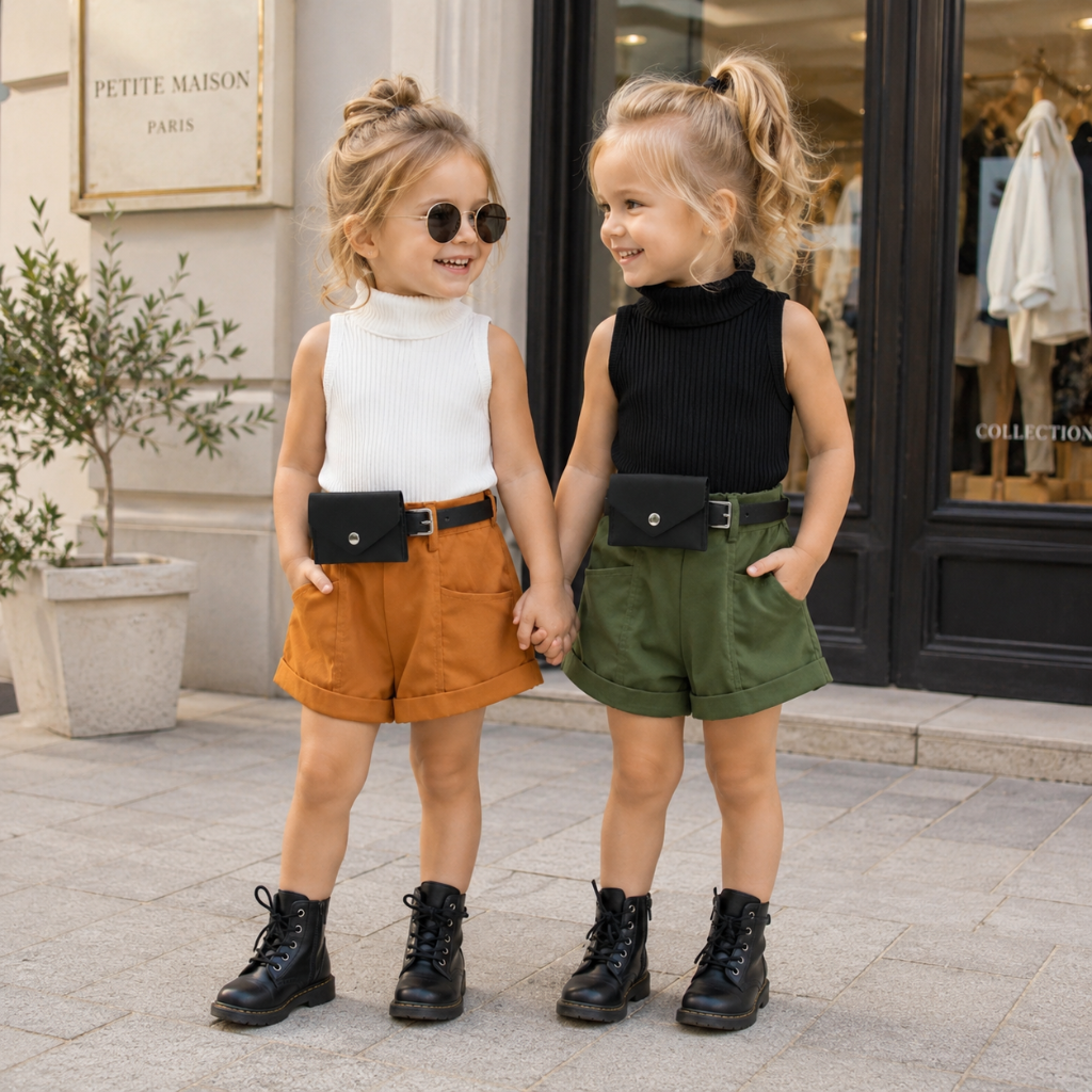 MiniFashionista – Elegant & Trender – Jentesett med topp, shorts og hofteveske