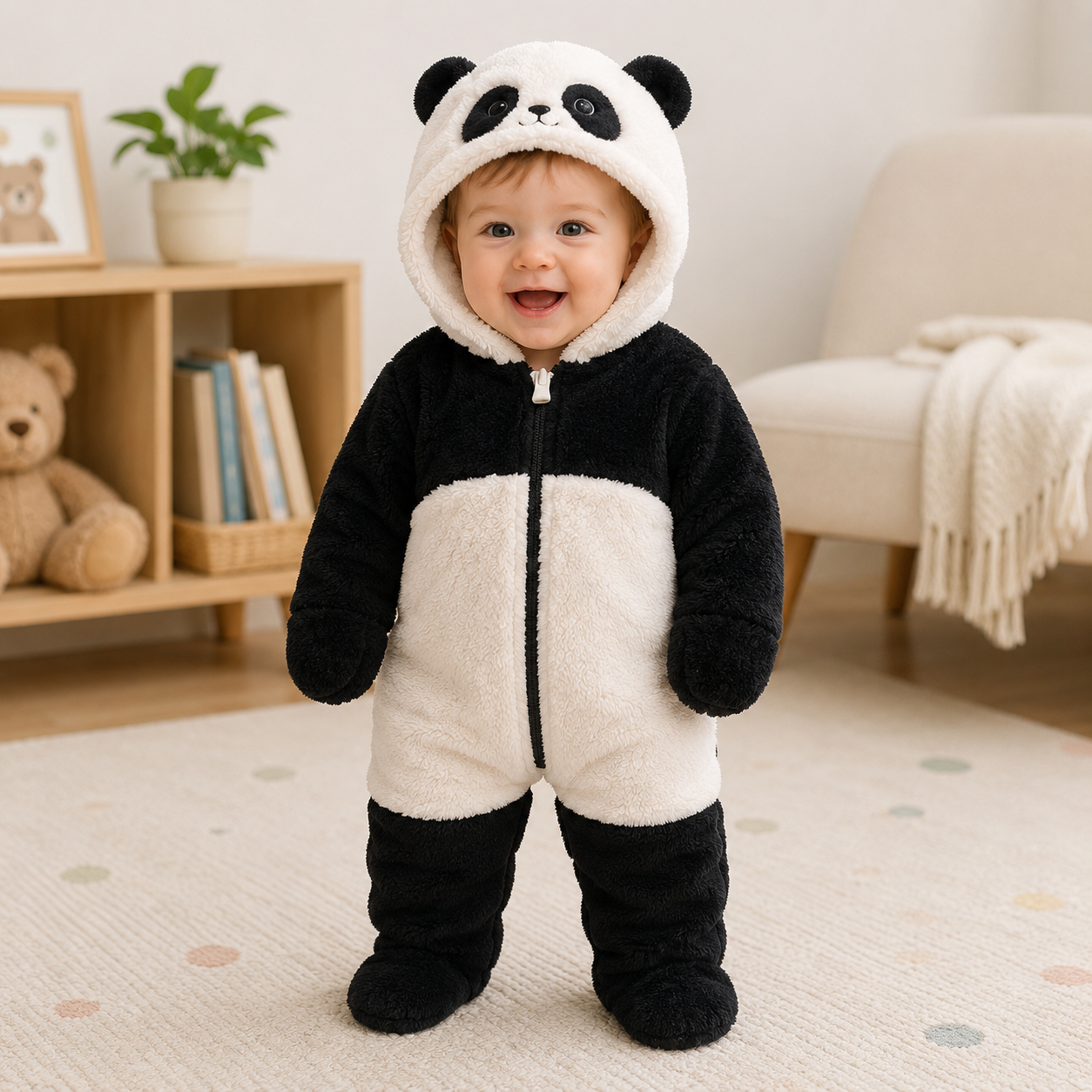 CozyBear – Myk og varm – Babybody med dyrehode på hetten
