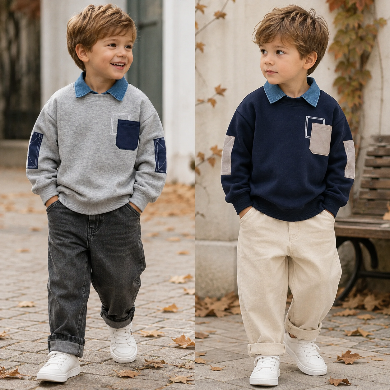 CoolJunior – Varm og stilig – Guttetrøye med denimkrage
