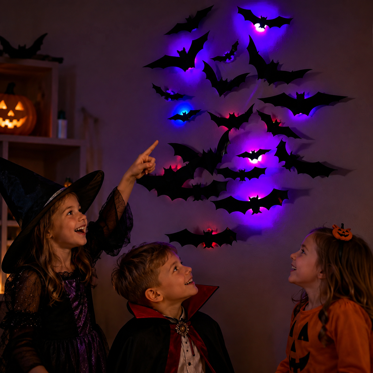 SpookyGlow – Skummel og stemningsfull – LED-veggdekorasjon med Halloween-flaggermus