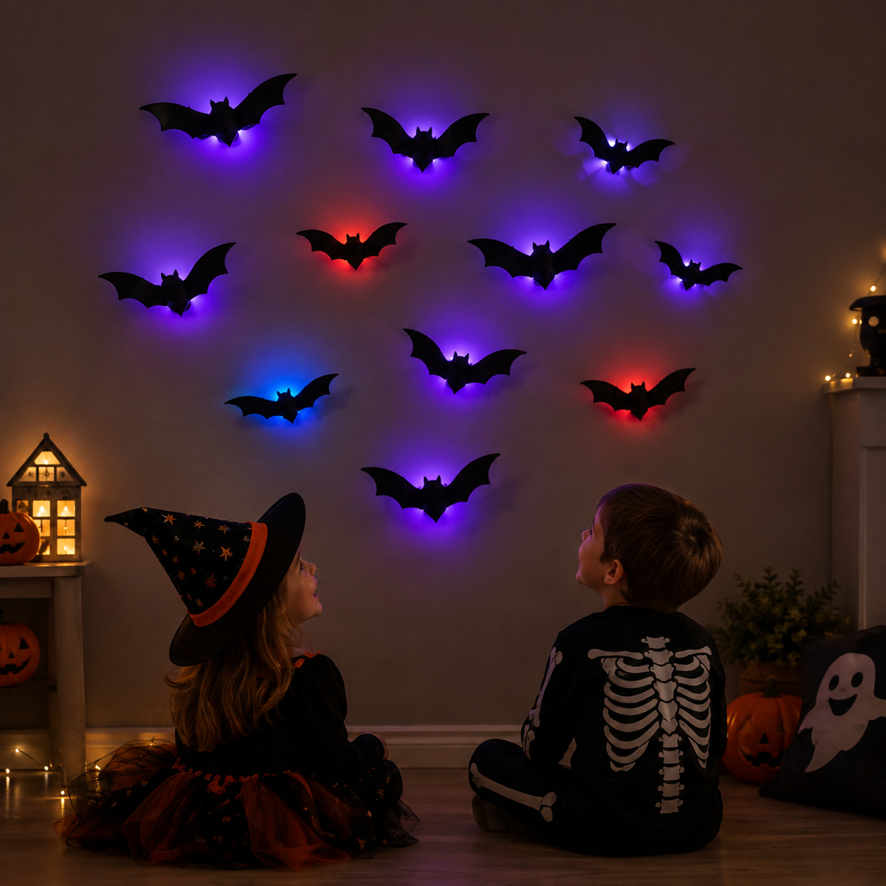SpookyGlow – Skummel og stemningsfull – LED-veggdekorasjon med Halloween-flaggermus