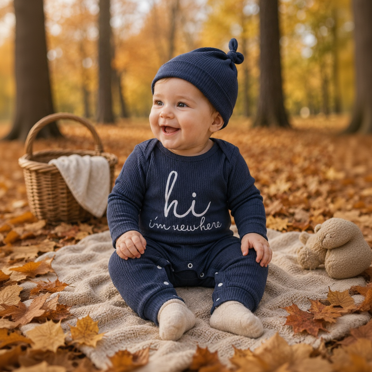 CuddleBaby – Hei, jeg er ny her – Sett med babyjumpsuit og lue
