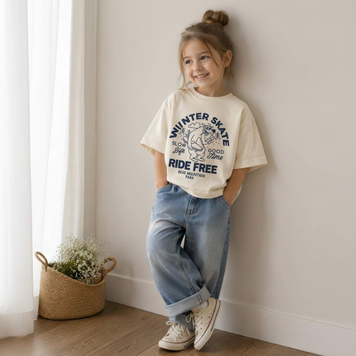 BearPlay – Komfort og stil – Oversized T-skjorte med vinterskate-trykk