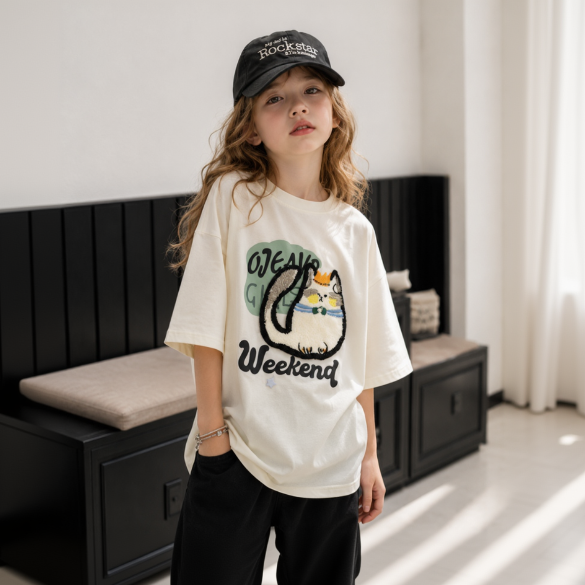 FunPaws – Lekent og stilig – Oversized T-skjorte med katteprint