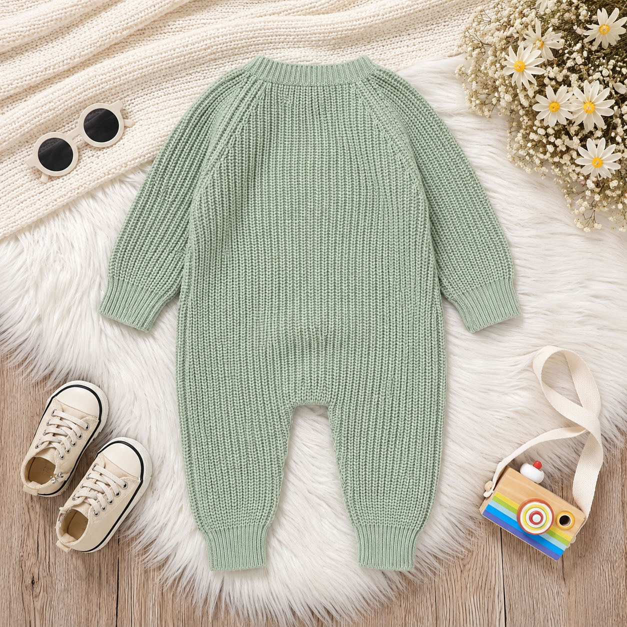 CozyHedge – Myk og varm – Strikket babyjumpsuit med pinnsvinmønster