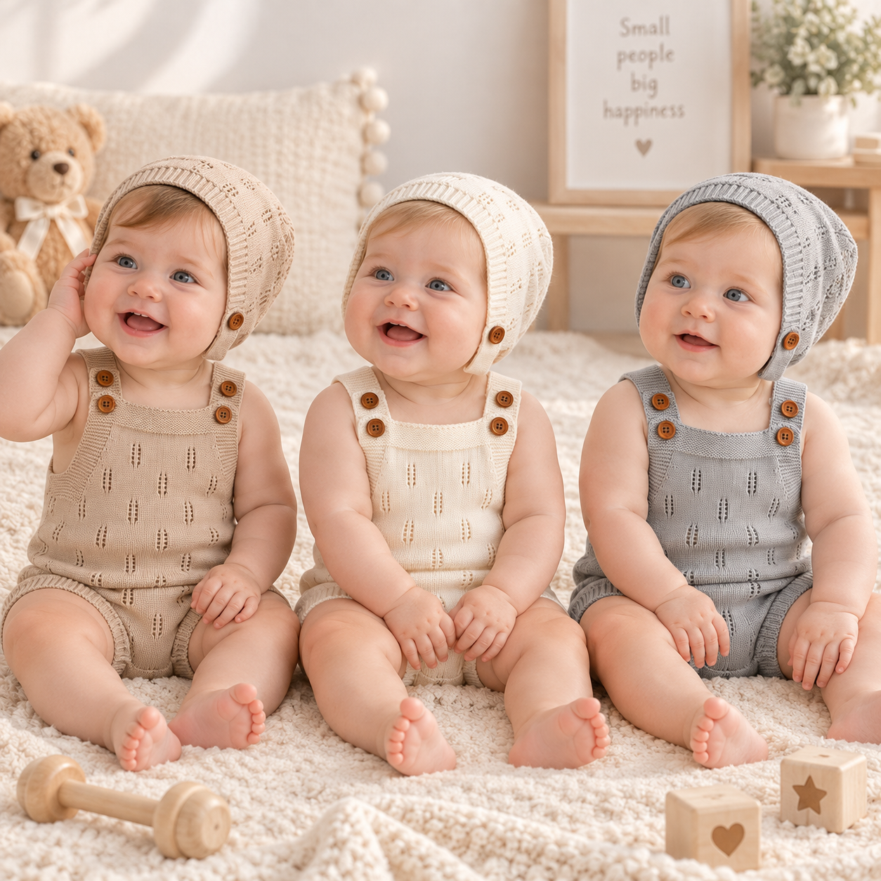MiniCozy – Myk og behagelig – Strikkede babybukser med lue