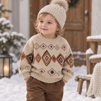 Thumbnail for LittleRetro – Varm og stilig – Strikket barnegenser med diamantmønster