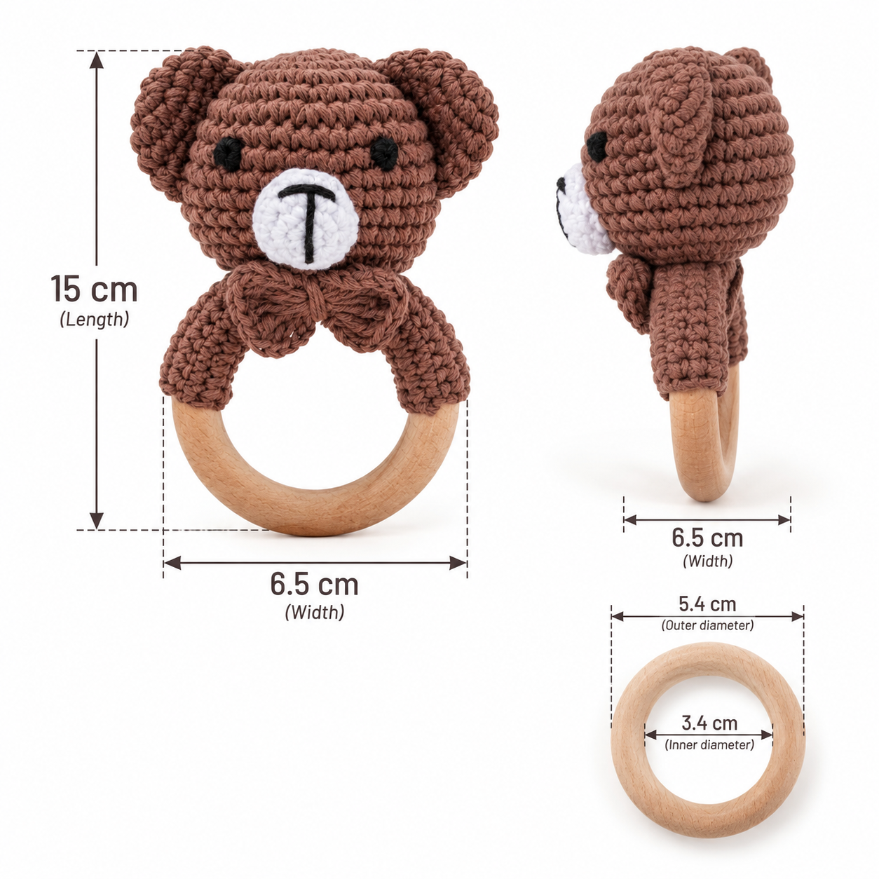 CuddleRattle – Myk og leken – Heklet babyrangle med trering