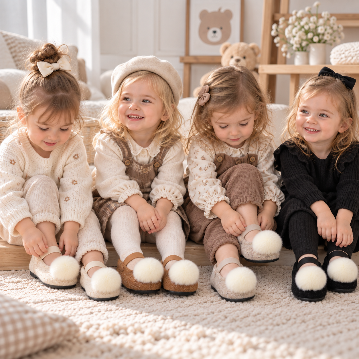 SoftSteps –  Varmt og mykt – Jentesko med plysjpompon