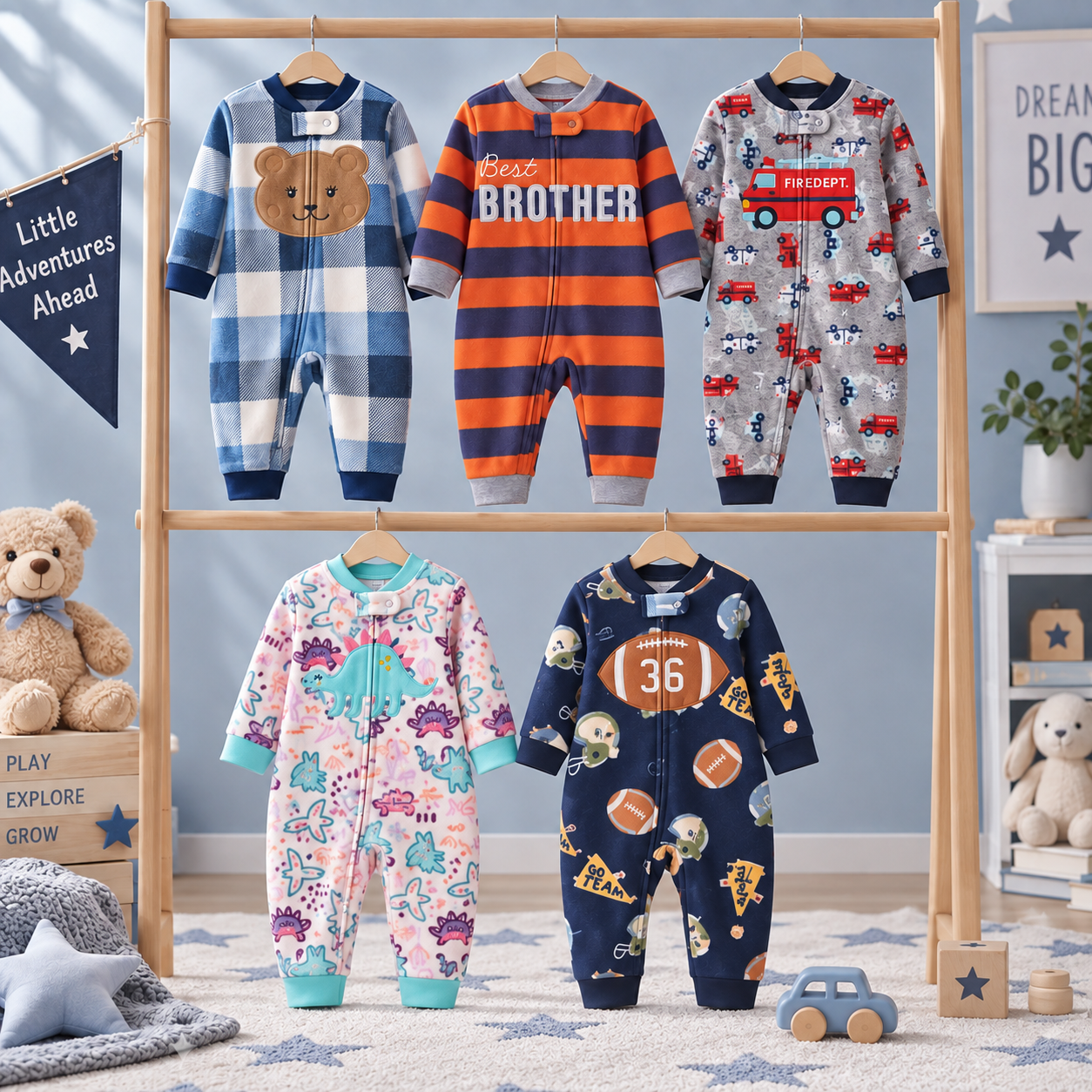 WarmBuddy – Søt og myk – babyjumpsuit i fleece med tegneserieprint