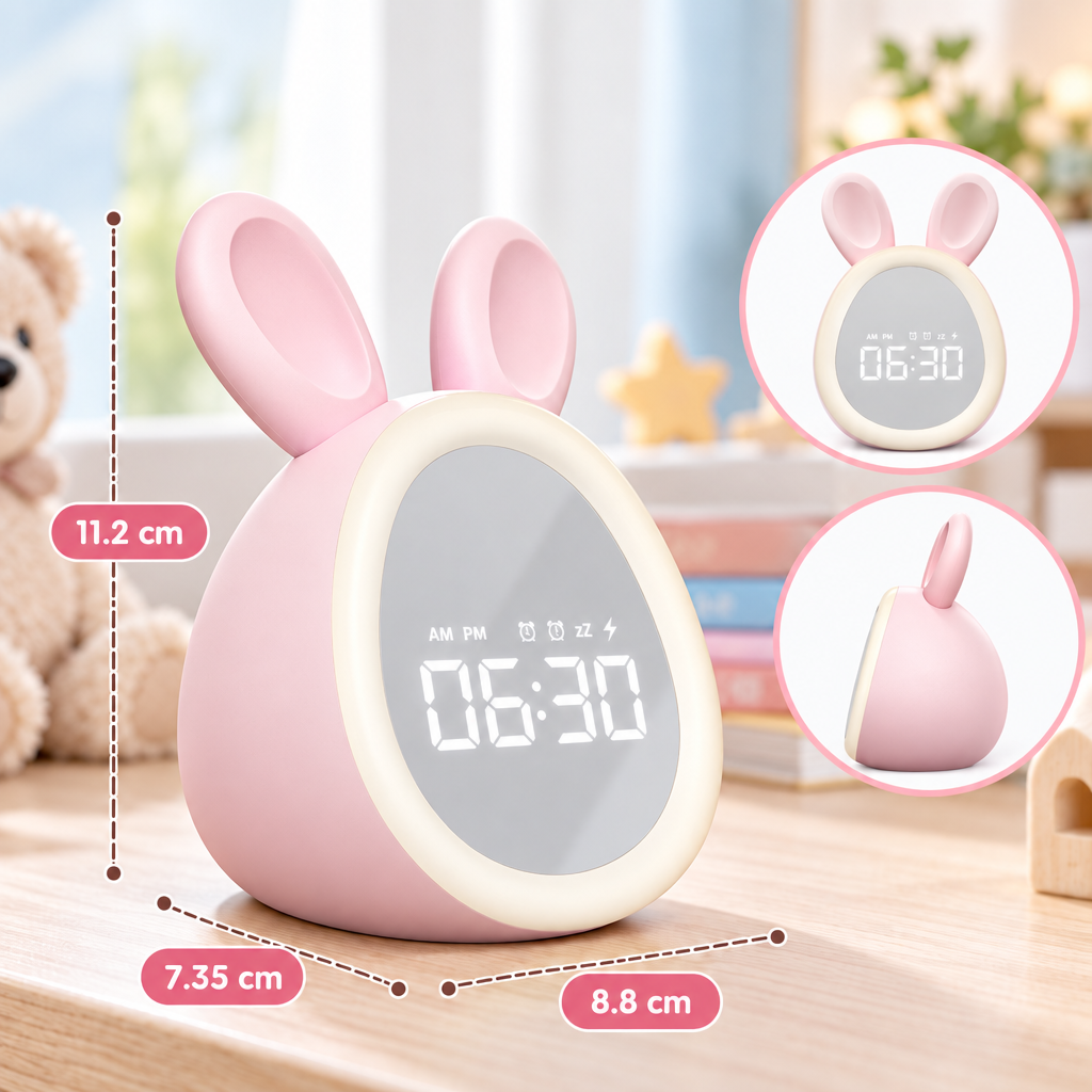 BunnyGlow – Søt og praktisk – digital vekkerklokke for barn med nattlampe