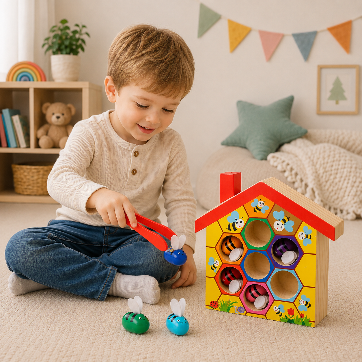 HoneyHive – Montessori & Pedagogisk – Sorteringslek med bier i tre