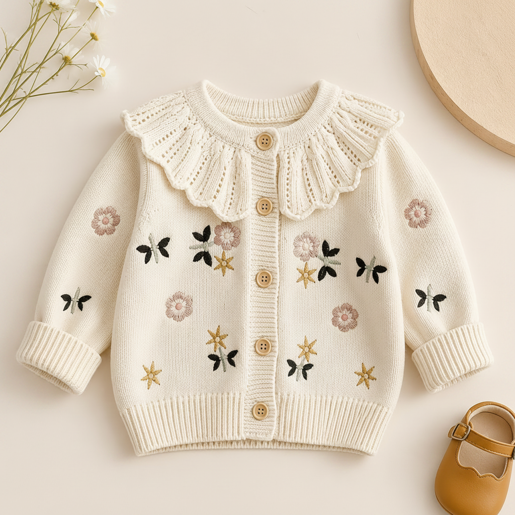 FloraKnit – Varmt og stilig – Strikket vest med blomsterdetaljer