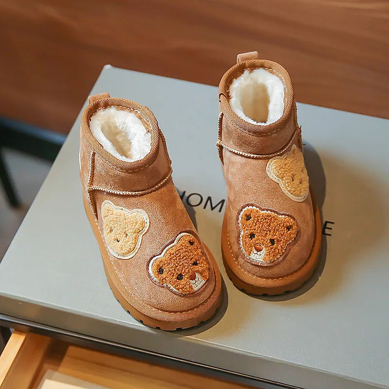 Mini Fashion - Semsket brun ankelstøvle med bjørner