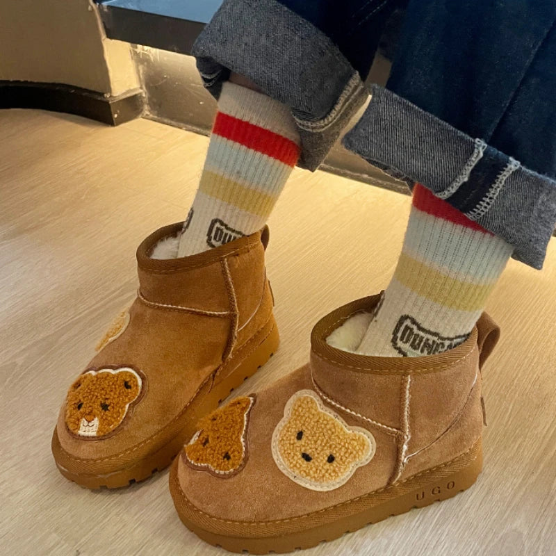 Mini Fashion - Semsket brun ankelstøvle med bjørner