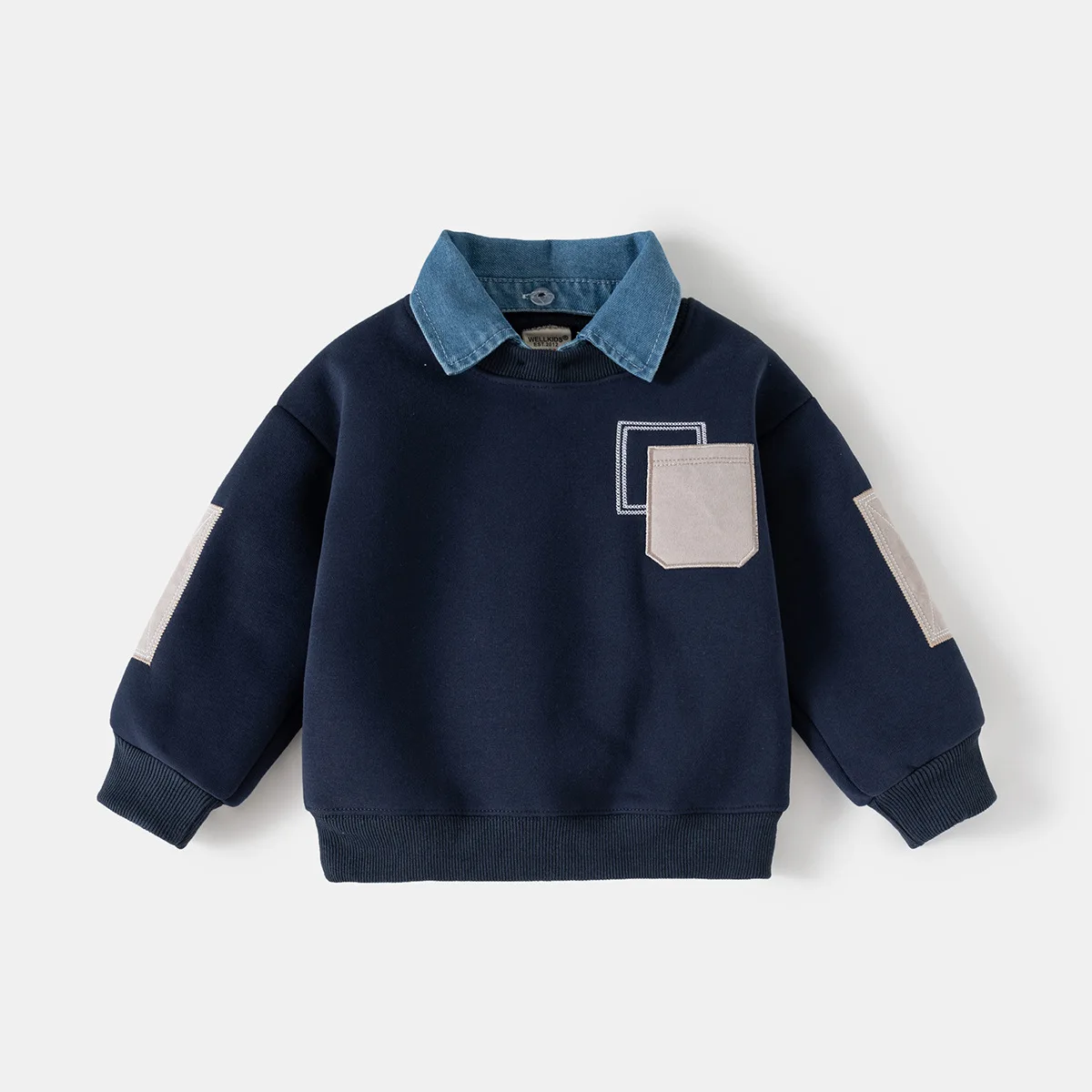 CoolJunior – Varm og stilig – Guttetrøye med denimkrage
